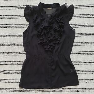 Ali & Kris Sheer Black Sleeveless Ruffled Button Down